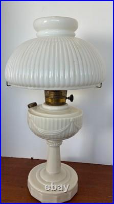 Cream Custard Glass Lincoln Drape Aladdin Tall Lamp Antique White Glass Shade