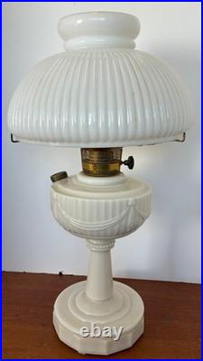 Cream Custard Glass Lincoln Drape Aladdin Tall Lamp Antique White Glass Shade