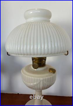 Cream Custard Glass Lincoln Drape Aladdin Tall Lamp Antique White Glass Shade