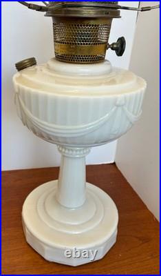 Cream Custard Glass Lincoln Drape Aladdin Tall Lamp Antique White Glass Shade