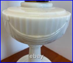 Cream Custard Glass Lincoln Drape Aladdin Tall Lamp Antique White Glass Shade
