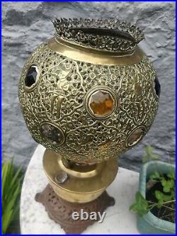 Early ALADDIN OIL LAMP with brass shade set with facet cut cabochons