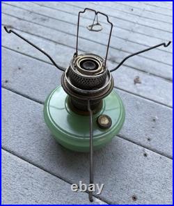 Early Aladdin Model B Jade Green Moonstone Bracket Kerosene Oil Lamp Glass Font