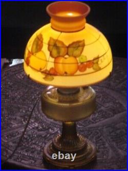 Electrified Amber Aladdin Colonial Hobnail Lamp, Beautiful Hand Painted Shade