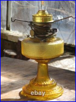 Electrified Amber Aladdin Colonial Hobnail Lamp, Beautiful Hand Painted Shade