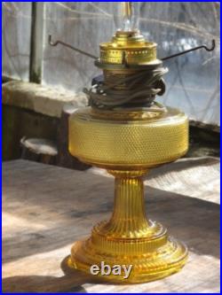 Electrified Amber Aladdin Colonial Hobnail Lamp, Beautiful Hand Painted Shade