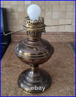 Electrified Antique Aladdin Brass Oil Lamp with Hurricane Globe and Shade