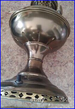 Electrified Antique Aladdin Brass Oil Lamp with Hurricane Globe and Shade