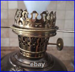 Electrified Antique Aladdin Brass Oil Lamp with Hurricane Globe and Shade