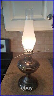 Electrified Antique Aladdin Brass Oil Lamp with Hurricane Globe and Shade