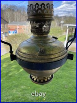 Electrified Country Store Antique Aladdin Brass Oil Lamp Green Tin Reflector