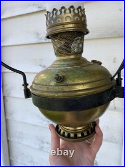Electrified Country Store Antique Aladdin Brass Oil Lamp Green Tin Reflector
