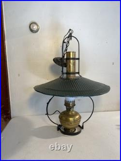 Electrified Country Store Antique Aladdin Brass Oil Lamp Green Tin Reflector