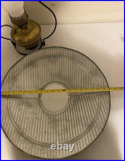 Electrified Country Store Antique Aladdin Brass Oil Lamp Green Tin Reflector