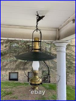 Electrified Country Store Antique Aladdin Brass Oil Lamp Green Tin Reflector