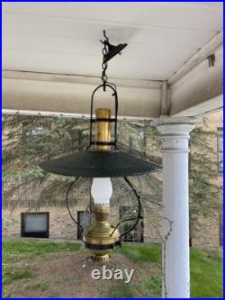 Electrified Country Store Antique Aladdin Brass Oil Lamp Green Tin Reflector