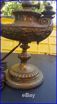 Embossed Harvard Brass Student Converted Lamp Aladdin Genie (PARTS OR REPAIR)