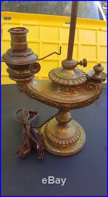 Embossed Harvard Brass Student Converted Lamp Aladdin Genie (PARTS OR REPAIR)