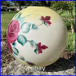 GWTW Glass Globe Ball Shade 10 Oil Kerosene Lamp Painted Roses art 4Fitter VTG
