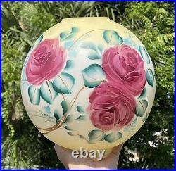 GWTW Glass Globe Ball Shade 10 Oil Kerosene Lamp Painted Roses art 4Fitter VTG