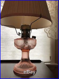 Genuine Aladdin Crystal Pink Lincoln Drape Incandescent Oil Lamp