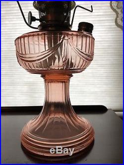 Genuine Aladdin Crystal Pink Lincoln Drape Incandescent Oil Lamp