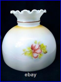 Glass Oil Electric Lamp Shade Hand Painted Pink Poppy Flowers