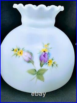 Glass Oil Electric Lamp Shade Hand Painted Purple Roses Daisies