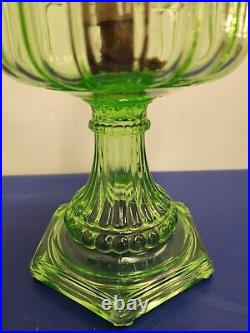 Green Aladdin Cathedral Glass Oil Lamp Base with Nu-Type Model B Burner