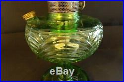 Green Aladdin Washington Drape Oil Lamp with Milk Glass Shade Model B Smooth Stem