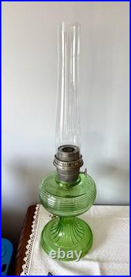 Green Crystal Beehive Aladdin Oil Lamp 1937-38, NuType Model B Burner