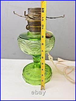 Green Glass Base Aladdin Lamp Electrified Oil Lamp WithShade + Bulb Uranium Glass