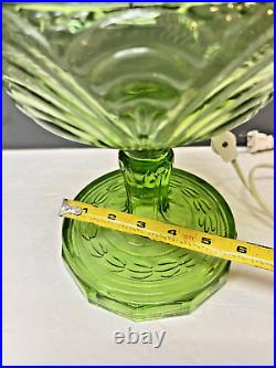 Green Glass Base Aladdin Lamp Electrified Oil Lamp WithShade + Bulb Uranium Glass