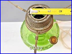 Green Glass Base Aladdin Lamp Electrified Oil Lamp WithShade + Bulb Uranium Glass