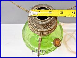 Green Glass Base Aladdin Lamp Electrified Oil Lamp WithShade + Bulb Uranium Glass