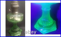 Green Uranium Glass ALADDIN Model B Cathedral Oil Lamp with Burner GLOWS
