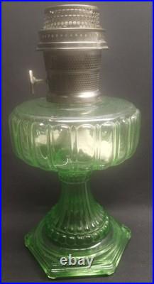 Green Uranium Glass ALADDIN Model B Cathedral Oil Lamp with Burner GLOWS