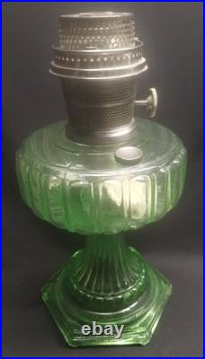Green Uranium Glass ALADDIN Model B Cathedral Oil Lamp with Burner GLOWS