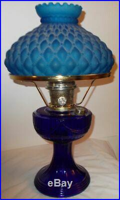 Kerosene Oil Aladdin Lamp dated 1987 Cobalt Blue with 10 inch shade