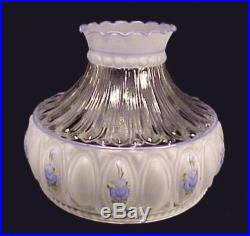 Lamp Shade Frosted Glass Blue Roses 10 in Student Fits Aladdin Kerosene Oil New