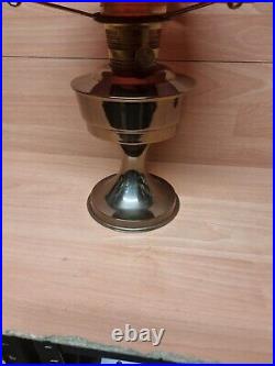 Large And Impressive Brass Aladdin No 23 Oil Lamp With Chimney & Red Glass Shade