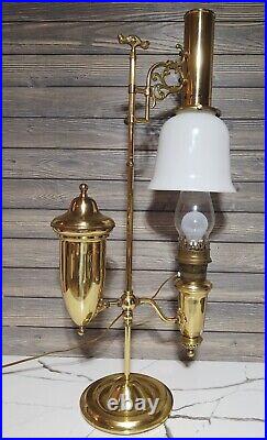Lg. VTG. Aladdin Student Adjustable Brass Oil Tank Hurricane Electric Desk Lamp