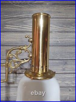 Lg. VTG. Aladdin Student Adjustable Brass Oil Tank Hurricane Electric Desk Lamp