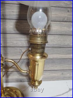 Lg. VTG. Aladdin Student Adjustable Brass Oil Tank Hurricane Electric Desk Lamp