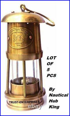 Lot Of 5 Pcs Lamp Ship Oil Miner Lantern Brass Maritime Antique Home Decor Glass