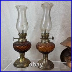 Lot of 9 Antique Oil Lamps with Chimneys Brass, Glass & Metal Aladdin #23