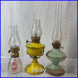Lot of 9 Antique Oil Lamps with Chimneys Brass, Glass & Metal Aladdin #23