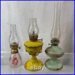 Lot of 9 Antique Oil Lamps with Chimneys Brass, Glass & Metal Aladdin #23