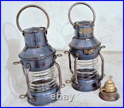Lots Of 2 Antique Oil Lamp Copper Anchor Maritime Ship Lantern Boat Light Lamp