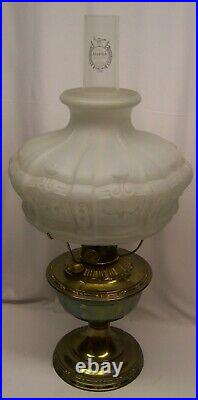 Lovely ALADDIN Model 8 Kerosene Lamp with Satin Glass Shade & Chimney